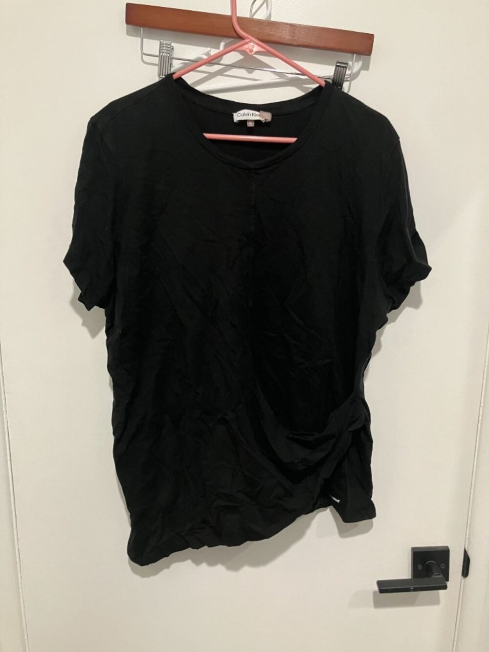 Calvin Klein Women's Faux Wrap Blouse, Black, Size 2X